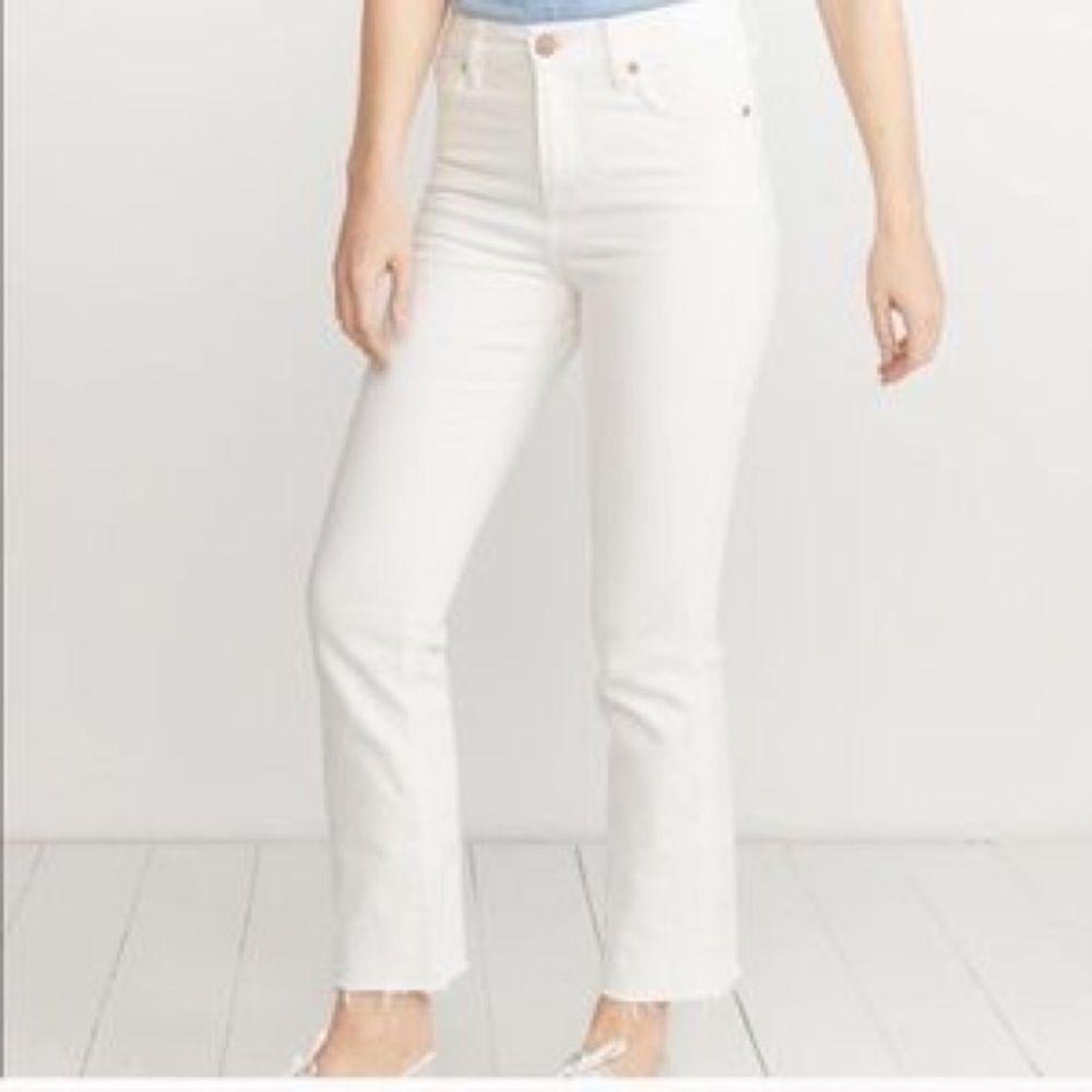 White Kick Flare Crop High-Waisted Jeans